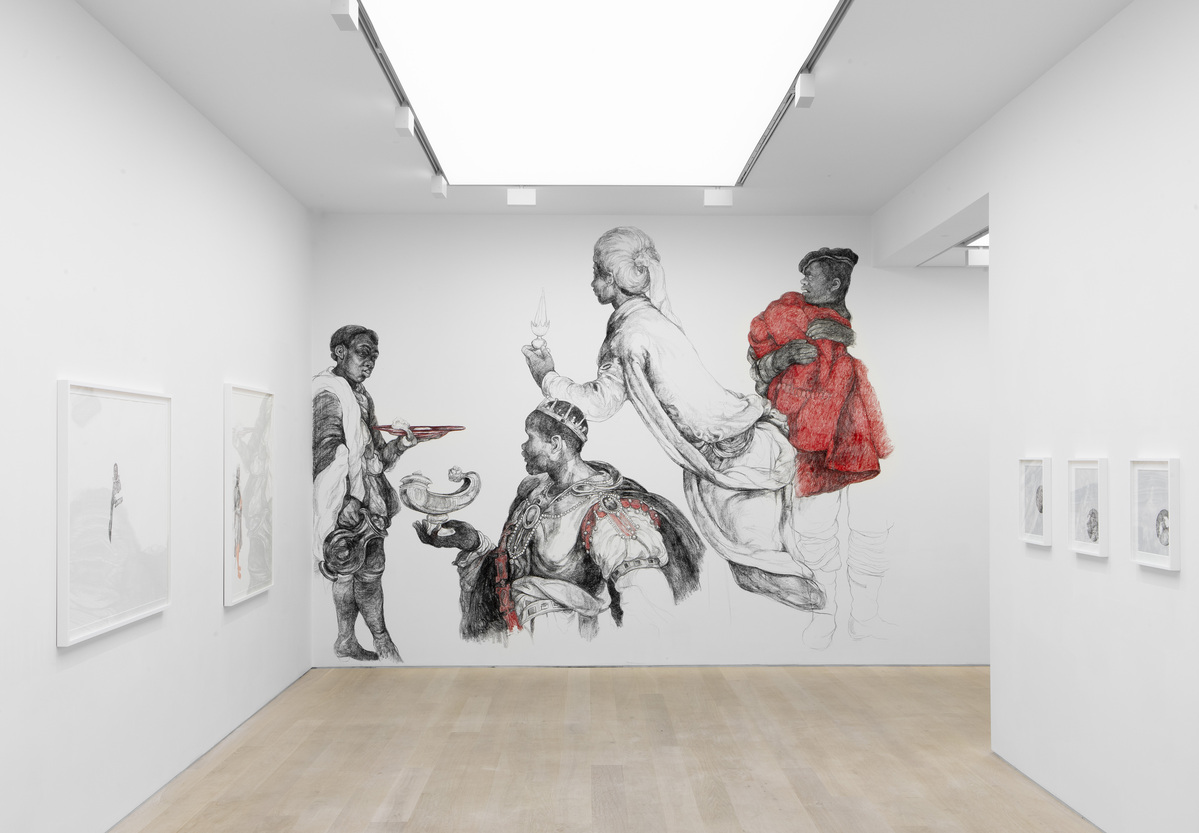 Barbara Walker, ‘Vanishing Points’, 2022, installation detail, wall drawing in charcoal and pastel. Courtesy Barbara Walker and Cristea Roberts Gallery, London. Photo: Sam Roberts