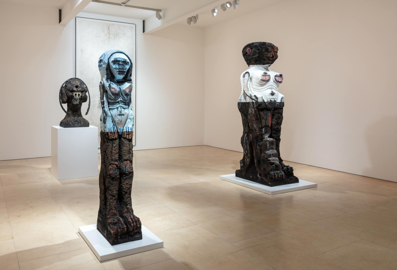 Installation view of Huma Bhabha at Stephen Friedman Gallery. Courtesy Stephen Friedman Gallery, London. Photographer: Mark Blower