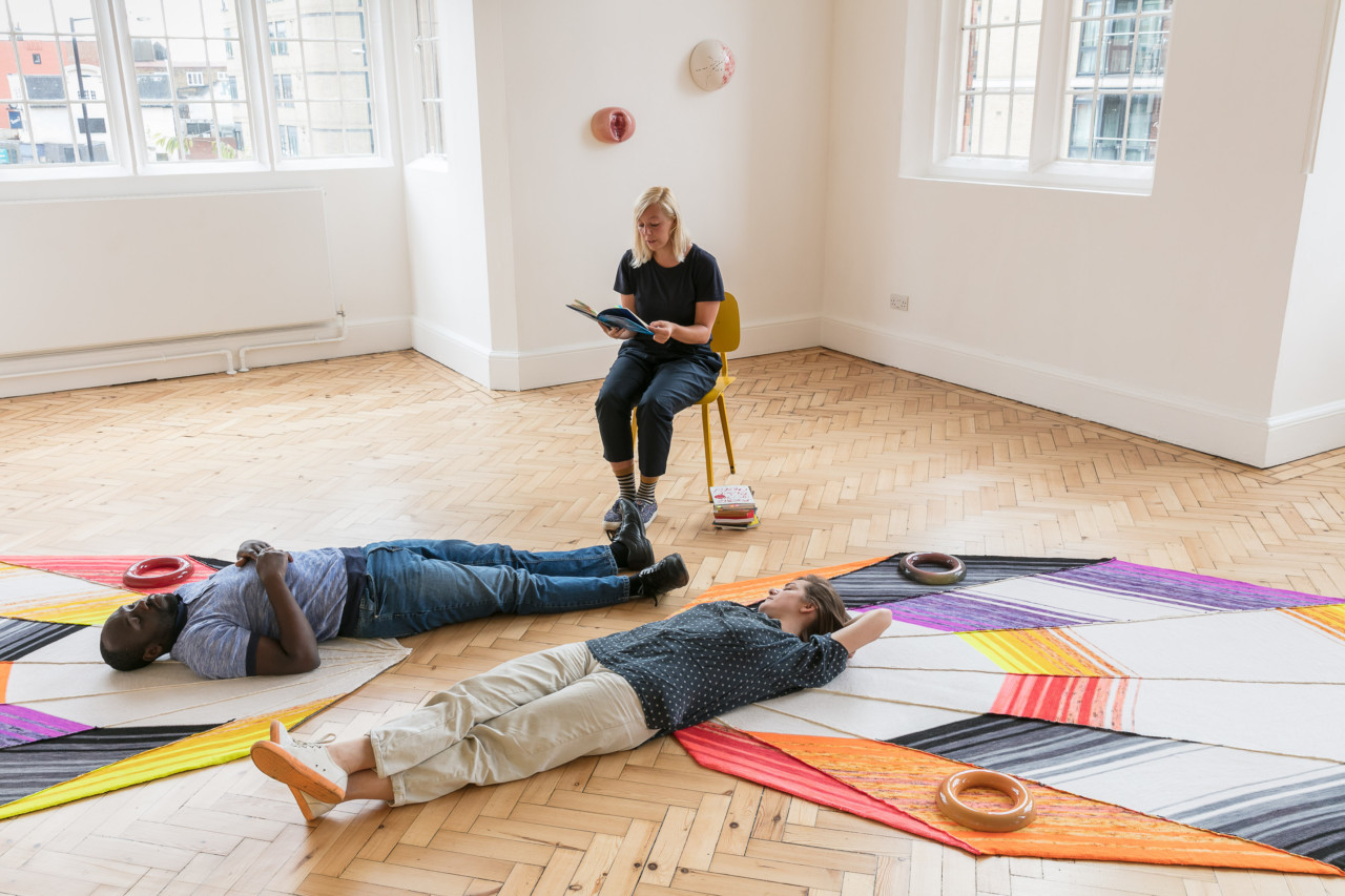 Installation view of Jennifer Tee: Let It Come Down at Camden Arts Centre, 2017. Photo: Mark Blower