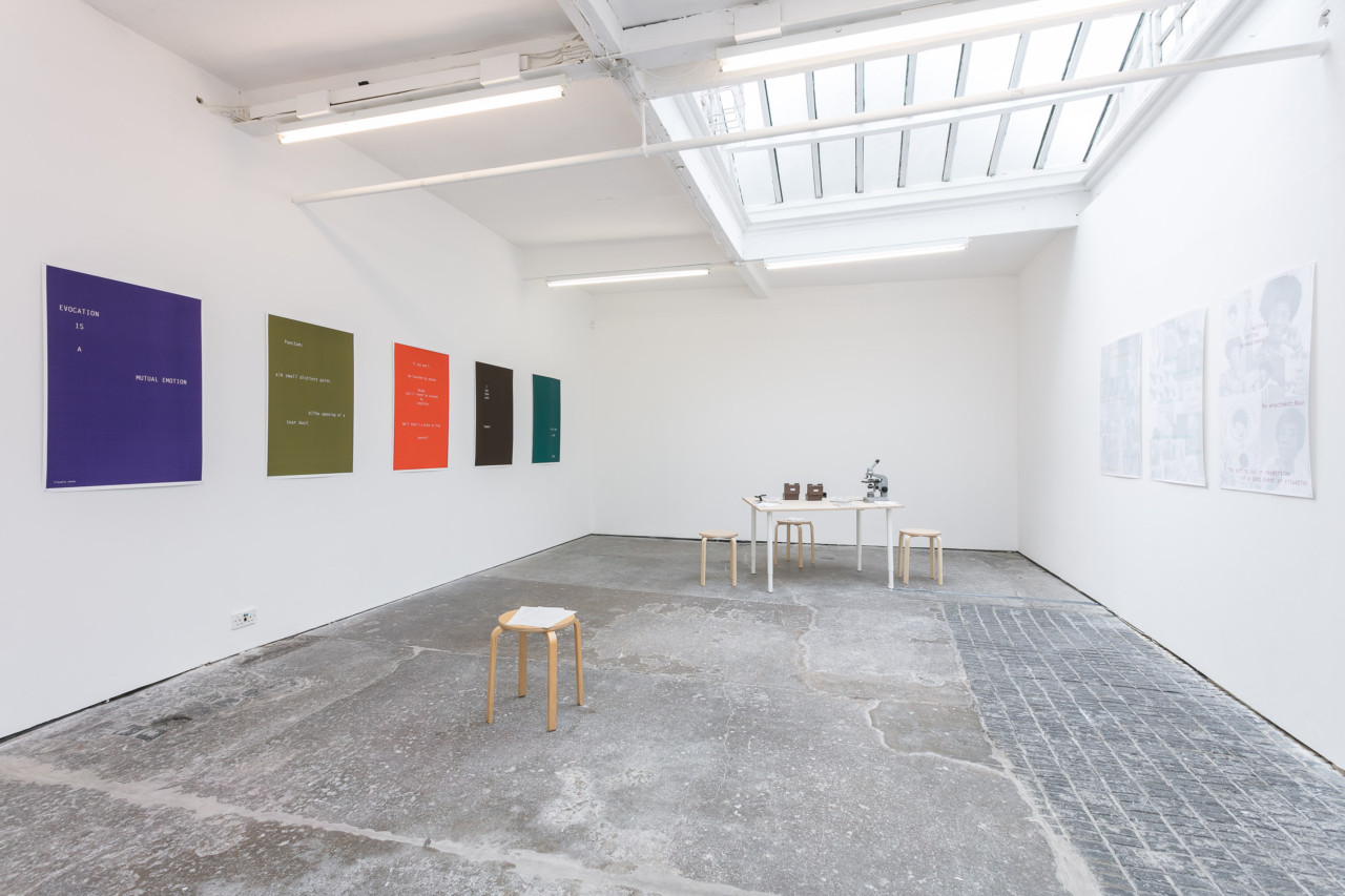 Helen Cammock Shouting in Whispers installation view, Cubitt Gallery, 2017. Photography by Mark Blower, courtesy of Cubitt Artists.