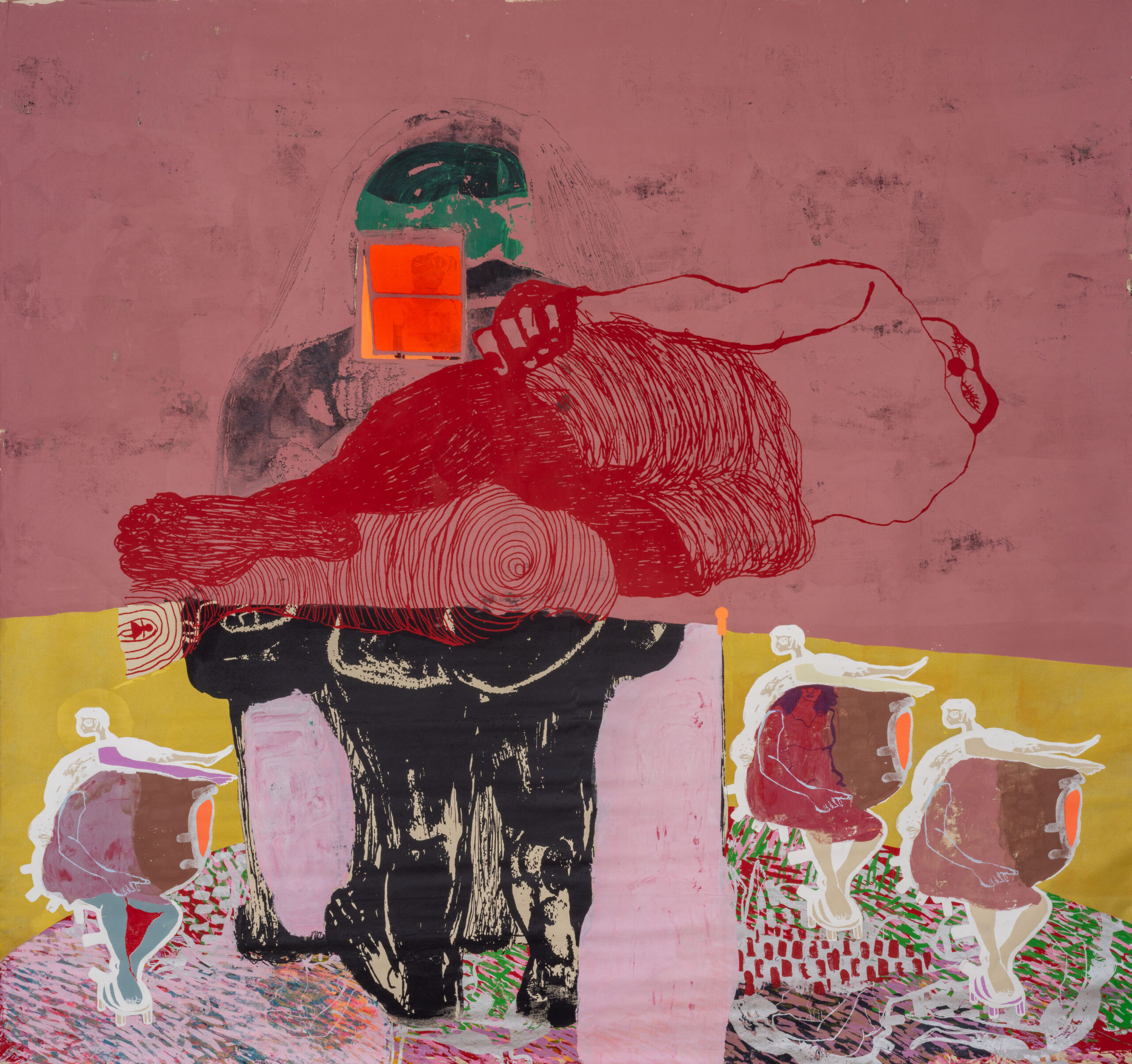 Virginia Chihota, Ndoda kutarisa kumusoro kwete ikoko (I want to look up not there), 2022, serigraphy on canvas, 280 x 300 cm. Courtesy of the artist and Tiwani Contemporary.