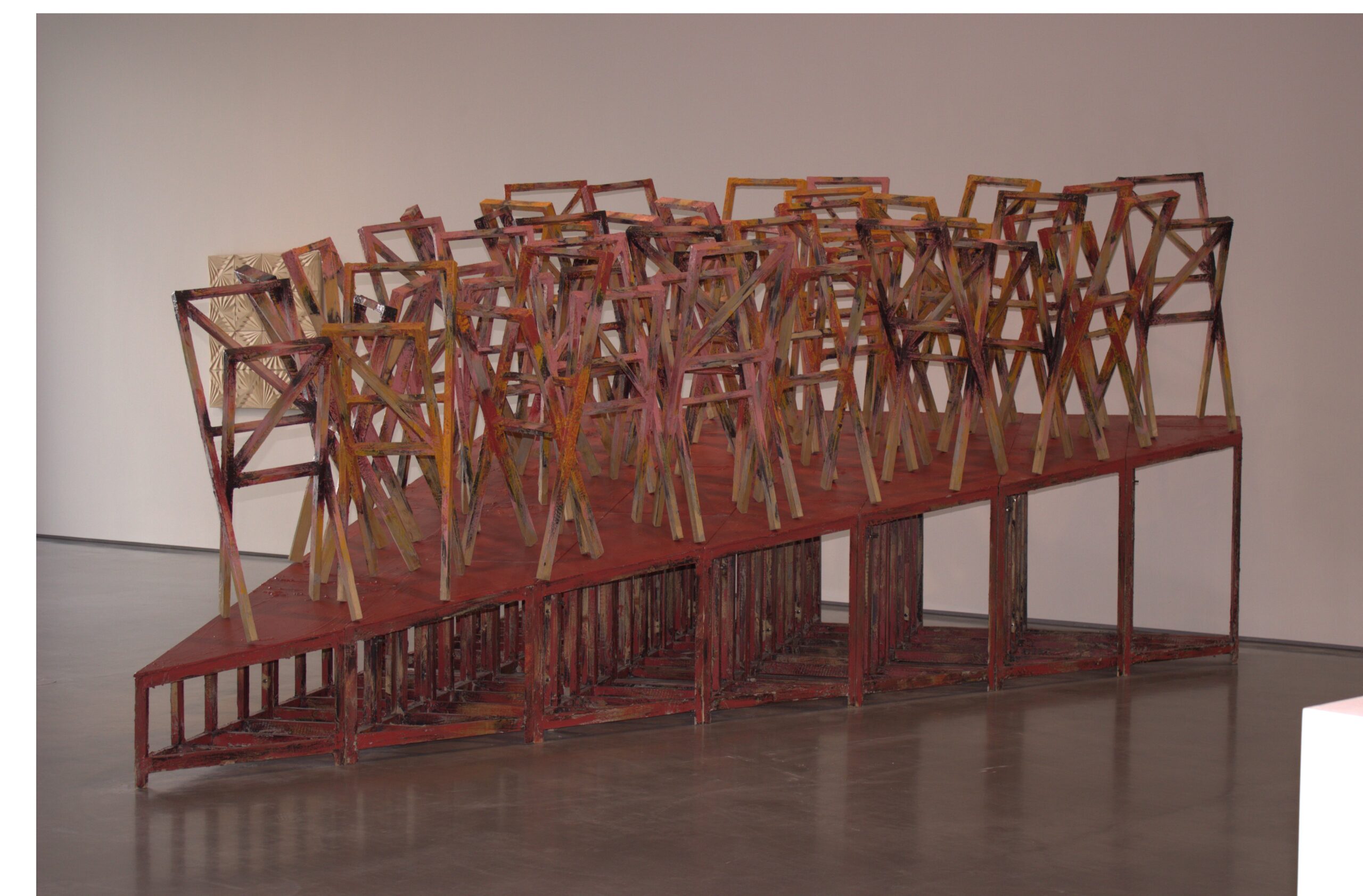 Phyllida Barlow, RIG: untitled; stage chairs (2011), timber, cement, paint (platform in 26 sections and 30 chairs), 204 x 429 x 350 cm