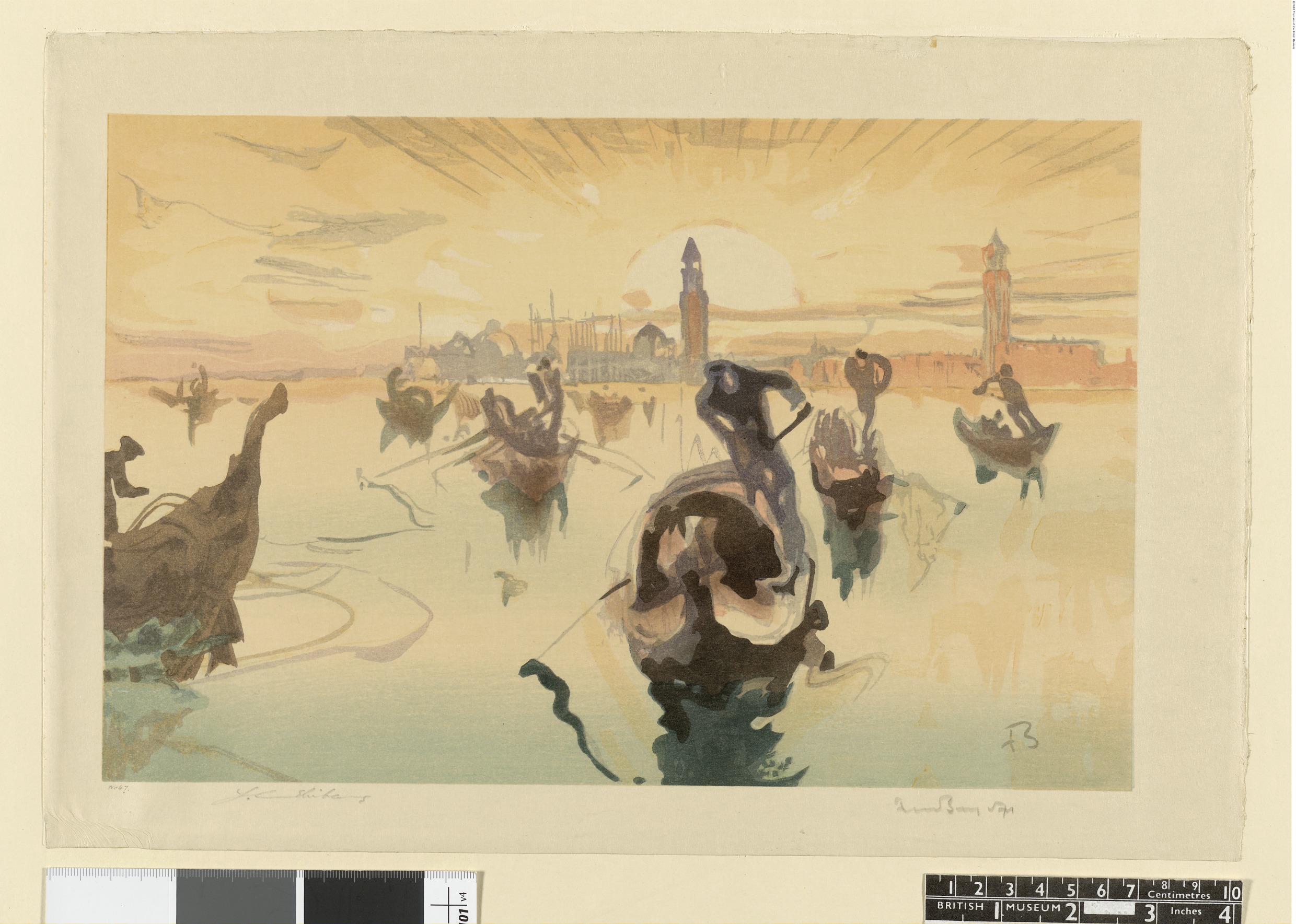 Gondolas plying the Venetian Lagoon (after Sir Frank Brangwyn)