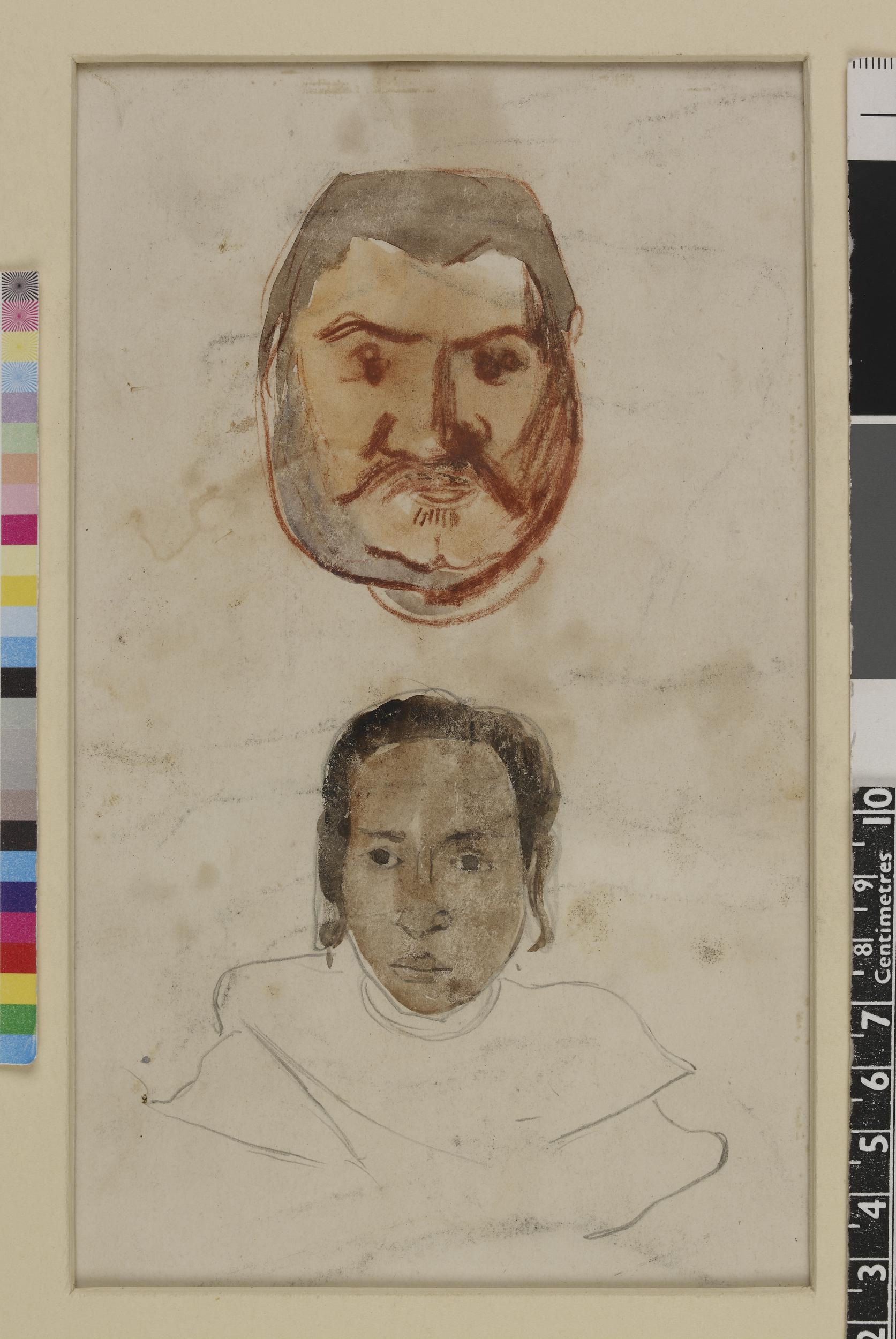 Head of a man with a moustache, and the head and shoulders of a young Tahitian (?) woman (verso) (1848-1903)