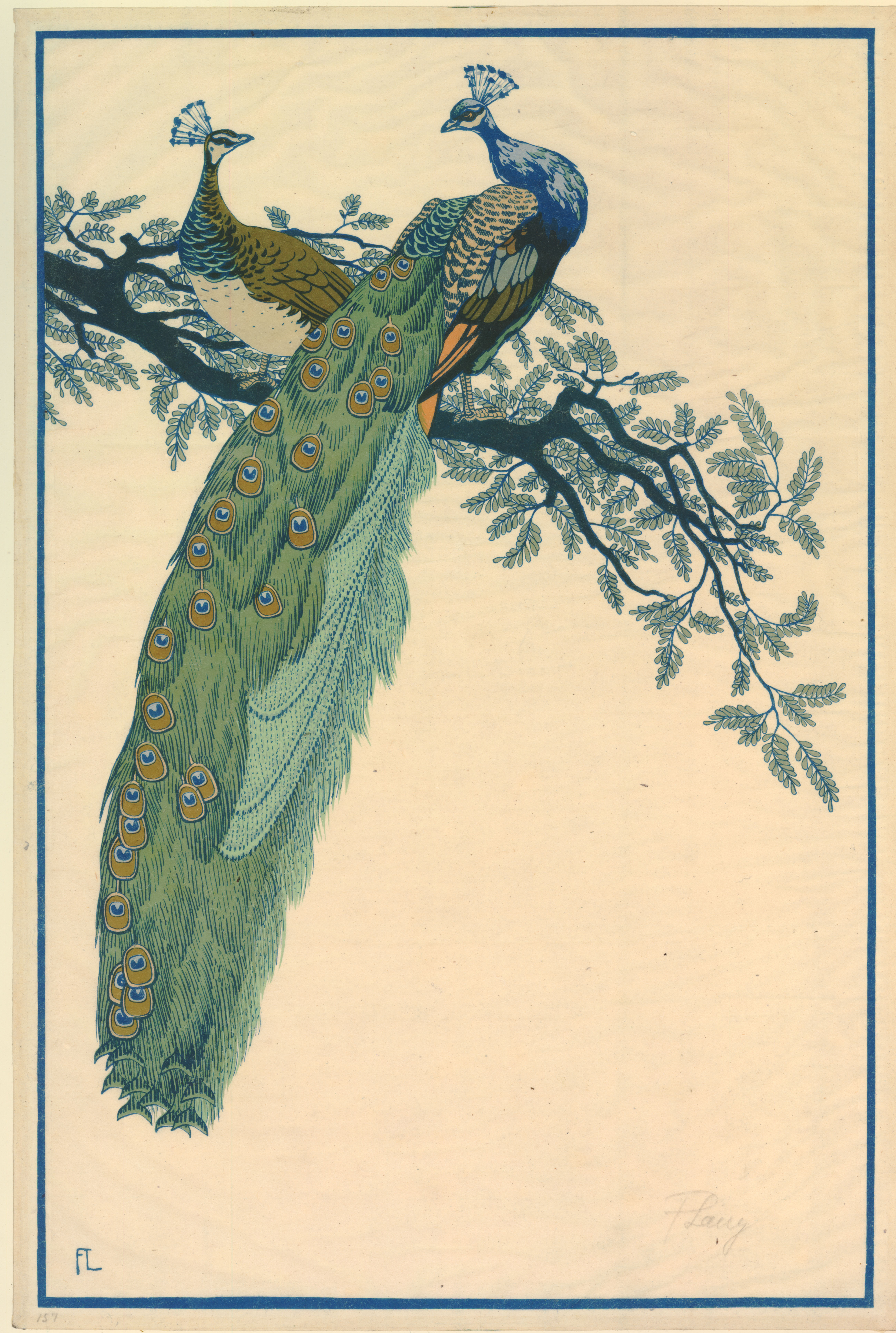 Pfauenpaar auf Ast (Two peacocks on a branch) (about 1926)