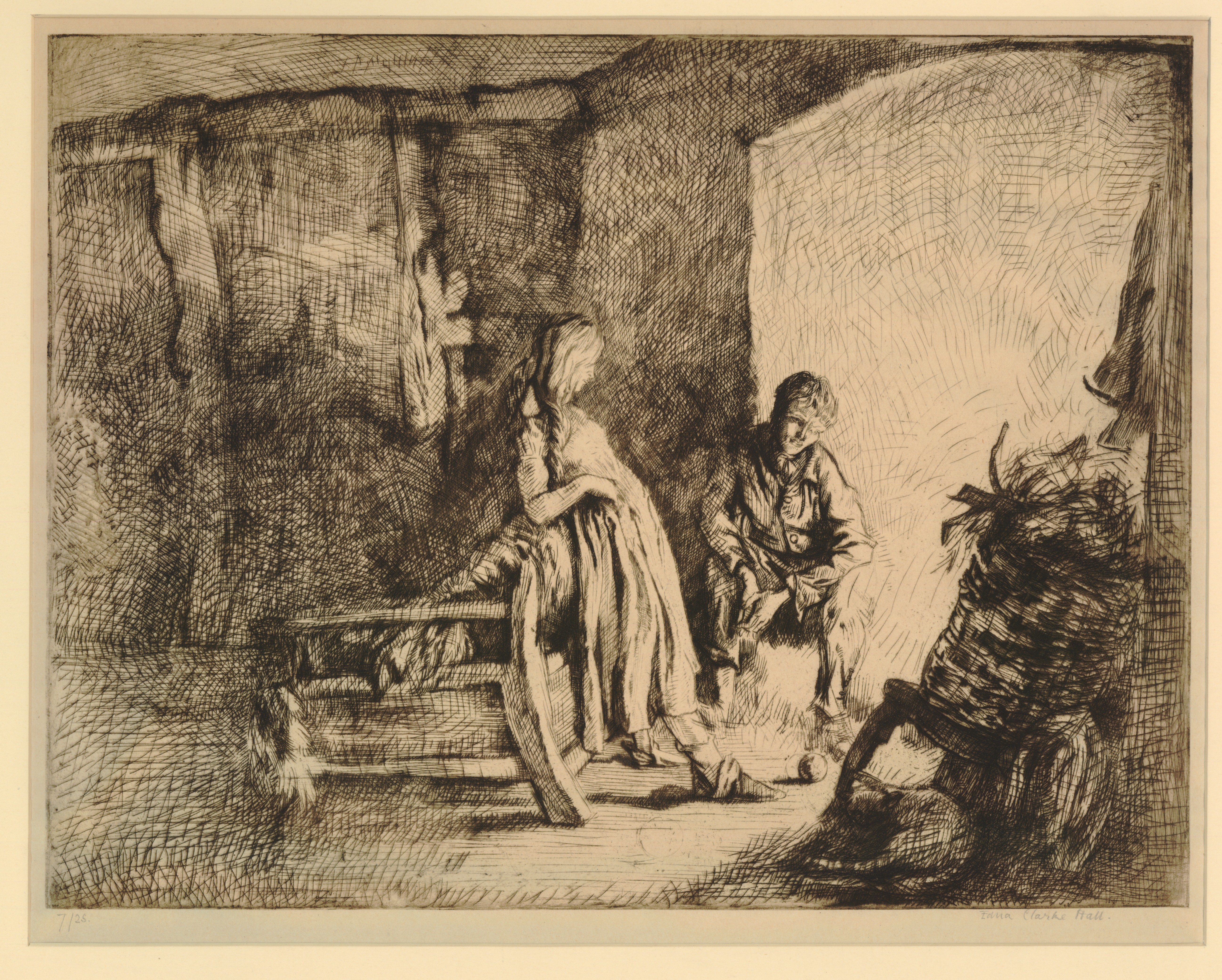 Interior with Catherine standing and Heathcliffe seated (Illustration to Emily Brontë's Wuthering Heights) (1924)