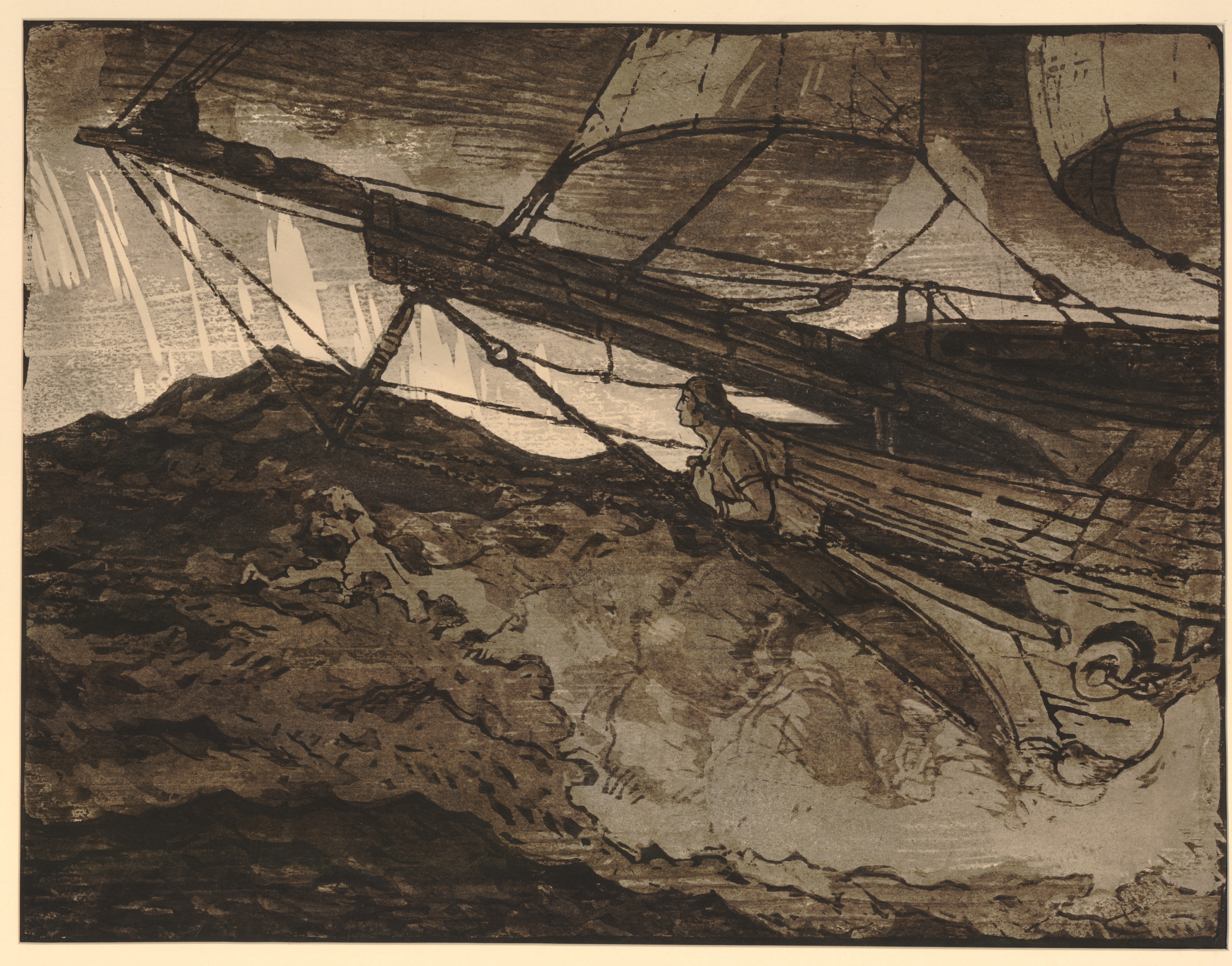 View of prow of ship and figure-head (about 1930)