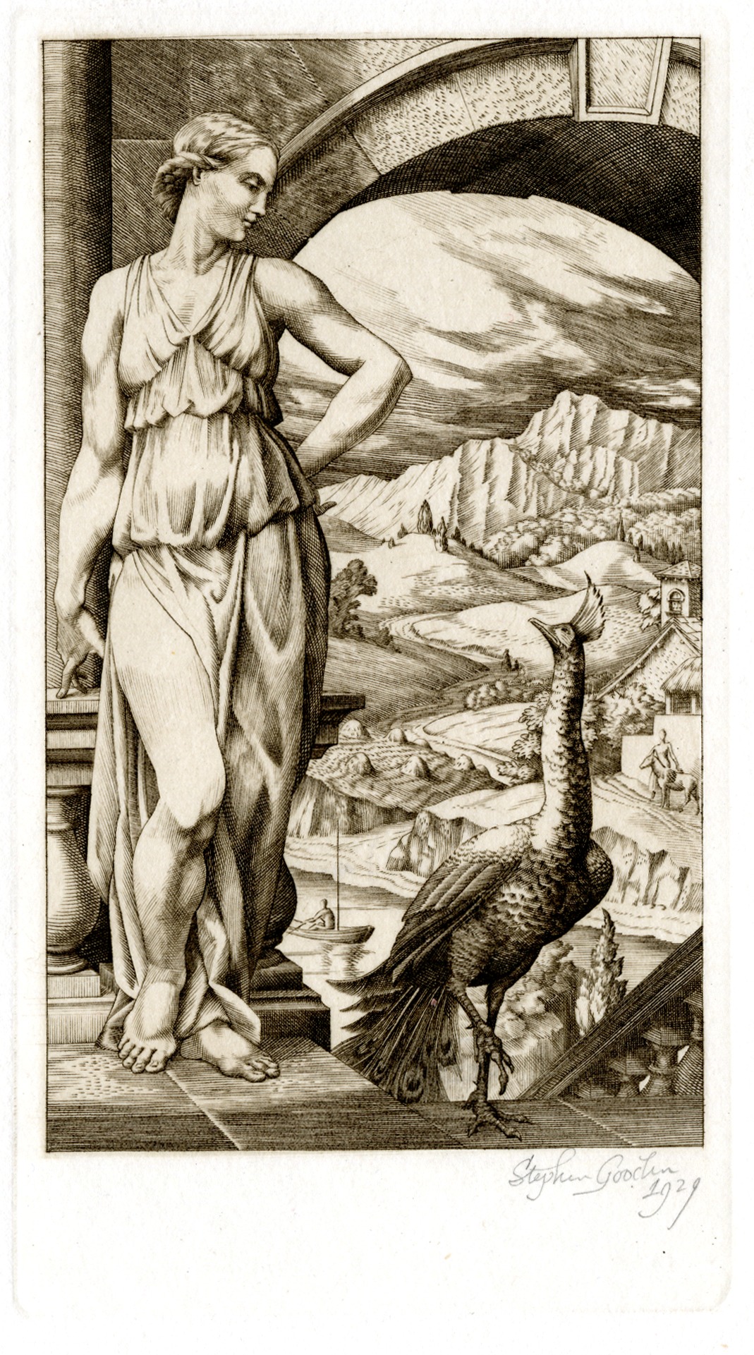 Juno and the Peacock (Illustration to The Fables of Jean de la Fontaine, Vol. I, translated by Sir Edward Marsh, Heinemann, London and Random House, New York, 1931) (1929)