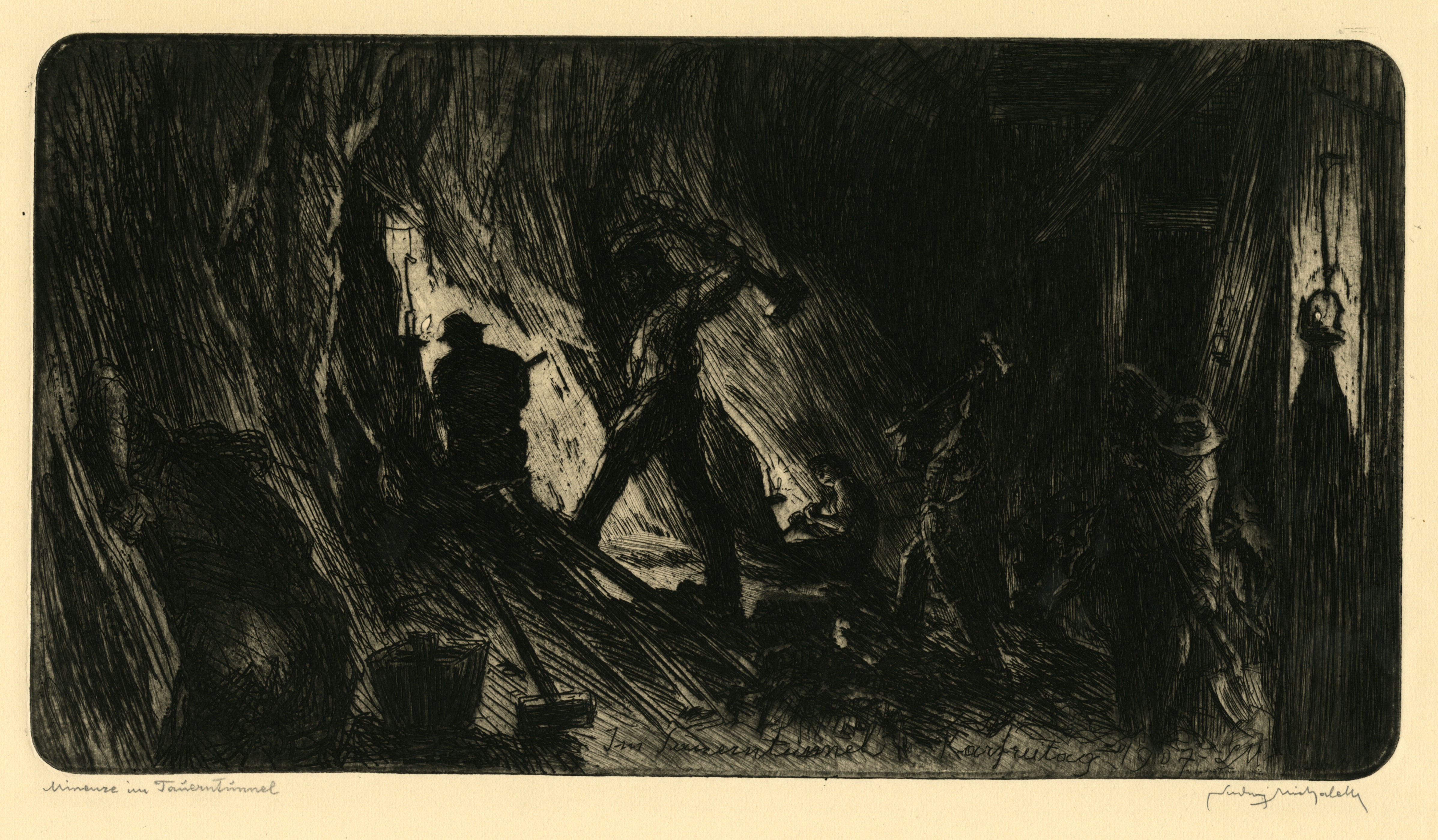 Mineure im Tauerntunnel (Miners in a tunnel) (1907)