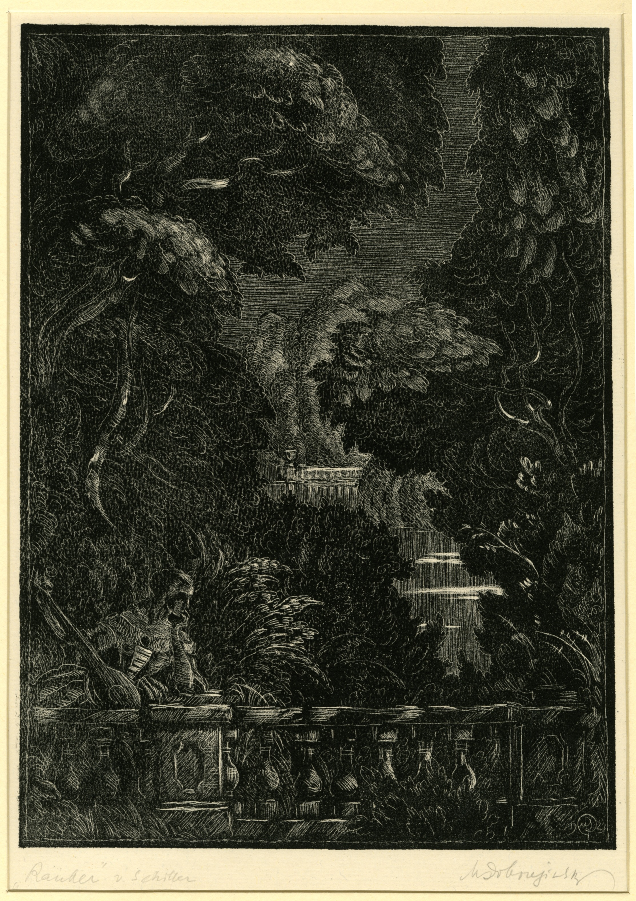 Romantic scene with woman in a garden (Stage Design) (1923)