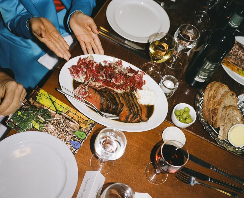 view of a table lined with food 