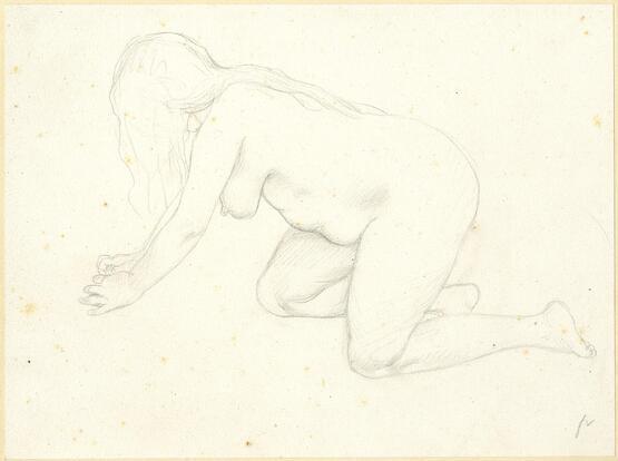 Study of a nude woman on hands and knees to left (1880-1925)