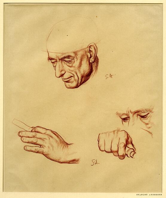 Studies for the man for the line engraving, The old tinker (circa 1933)