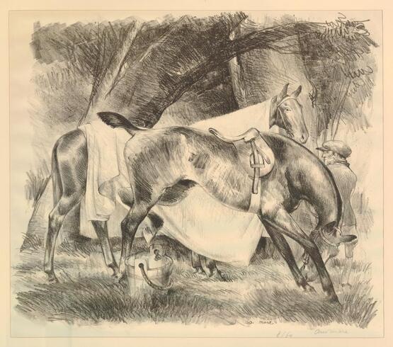 Chevaux au repos sous un arbre (Horses resting underneath a tree) (about 1930)